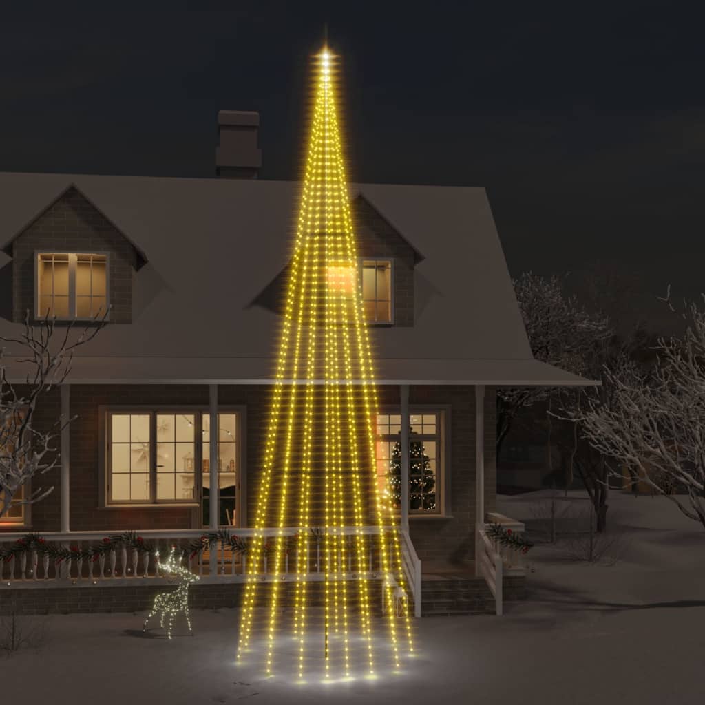 VidaXL mât de drapeau sapin de Noël 1134 LED blanc chaud 800 cm