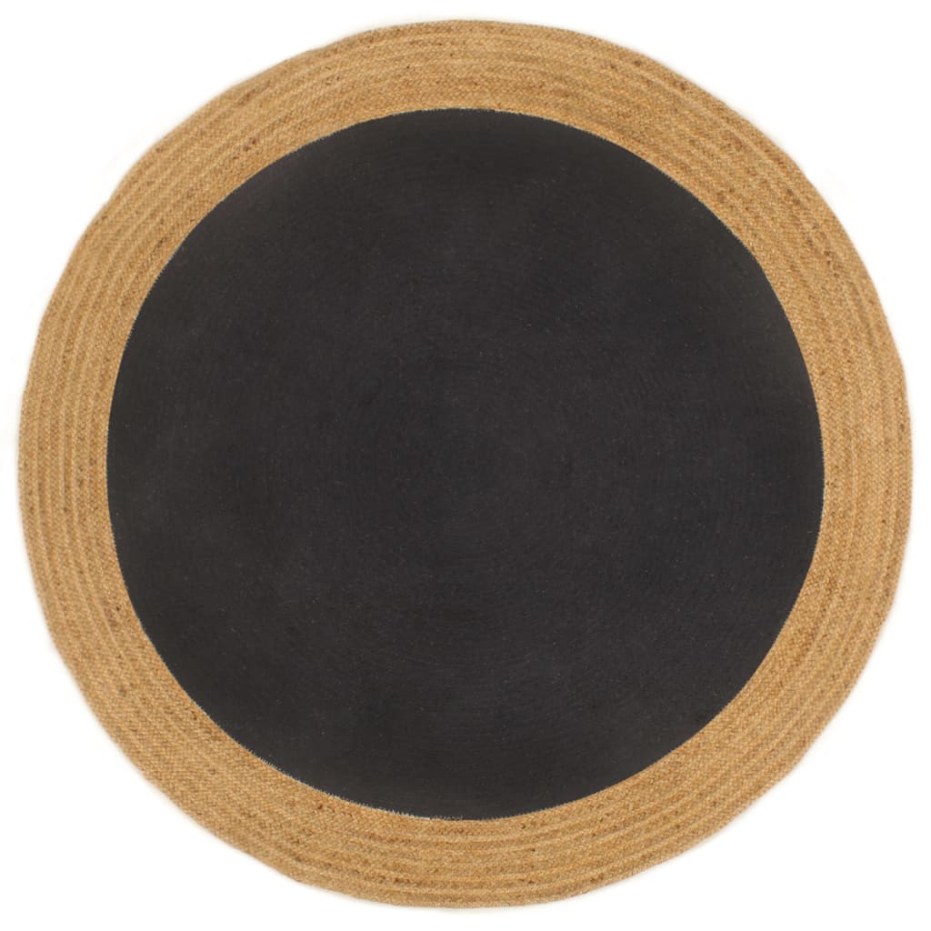Tapis vidaxl rond tressé 150 cm jute et coton noir naturel