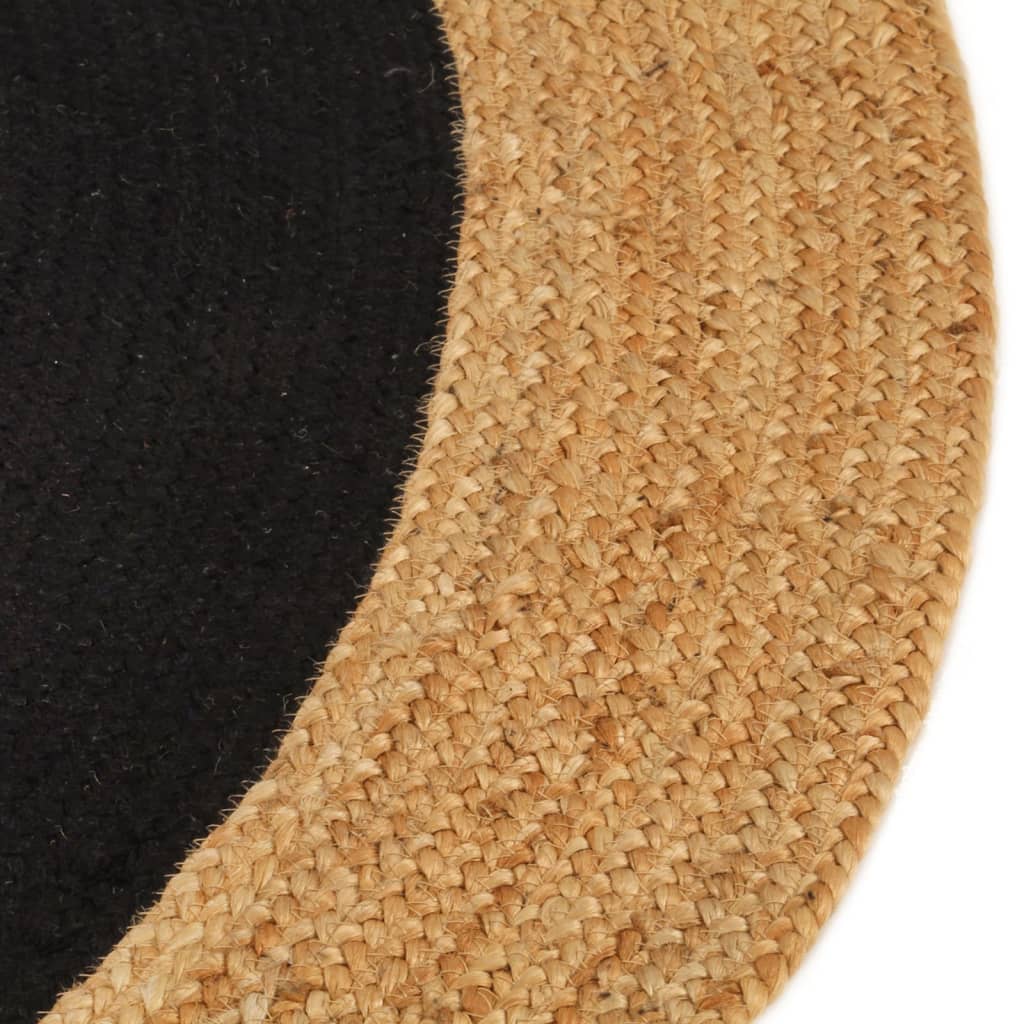 Tapis vidaxl rond tressé 150 cm jute et coton noir naturel