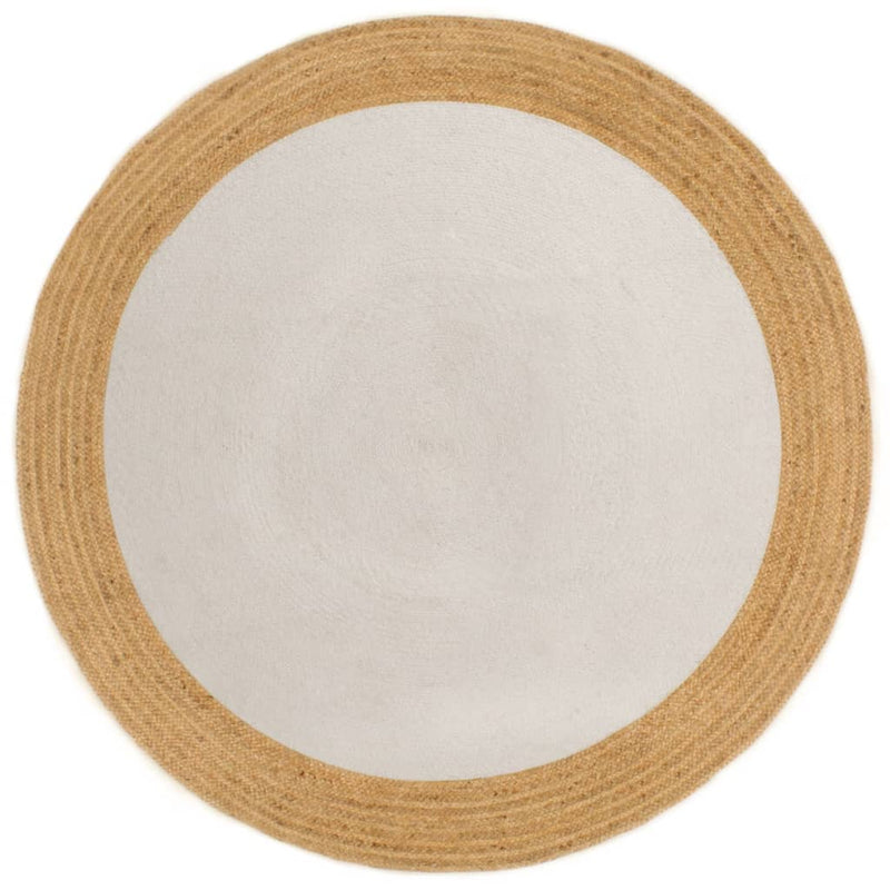 Tapis vidaxl rond tressé 90 cm jute et coton blanc et naturel