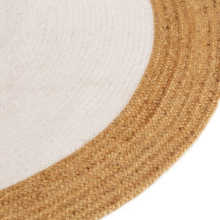 Tapis vidaxl rond tressé 120 cm jute et coton blanc et naturel