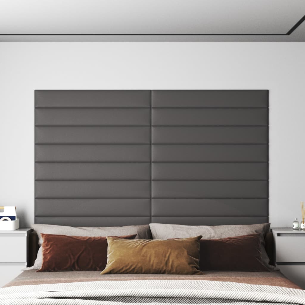 Panneaux muraux Vidaxl 12 st 1,62 m² 90x15 cm en cuir artificiel gris