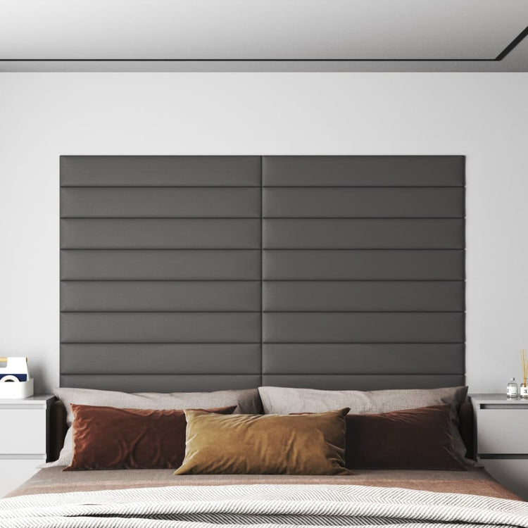 Panneaux muraux Vidaxl 12 st 1,62 m² 90x15 cm en cuir artificiel gris