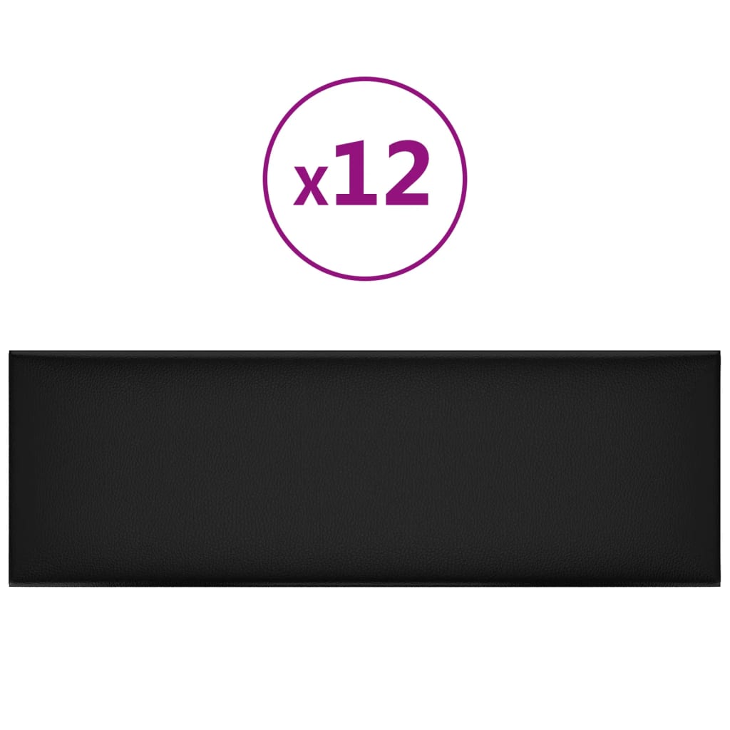 Panneaux muraux vidaxl 12 st 3,24 m² 90x30 cm en cuir artificiel noir