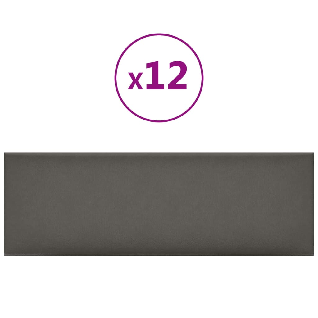 Panneaux muraux Vidaxl 12 st 3,24 m² 90x30 cm en cuir artificiel gris