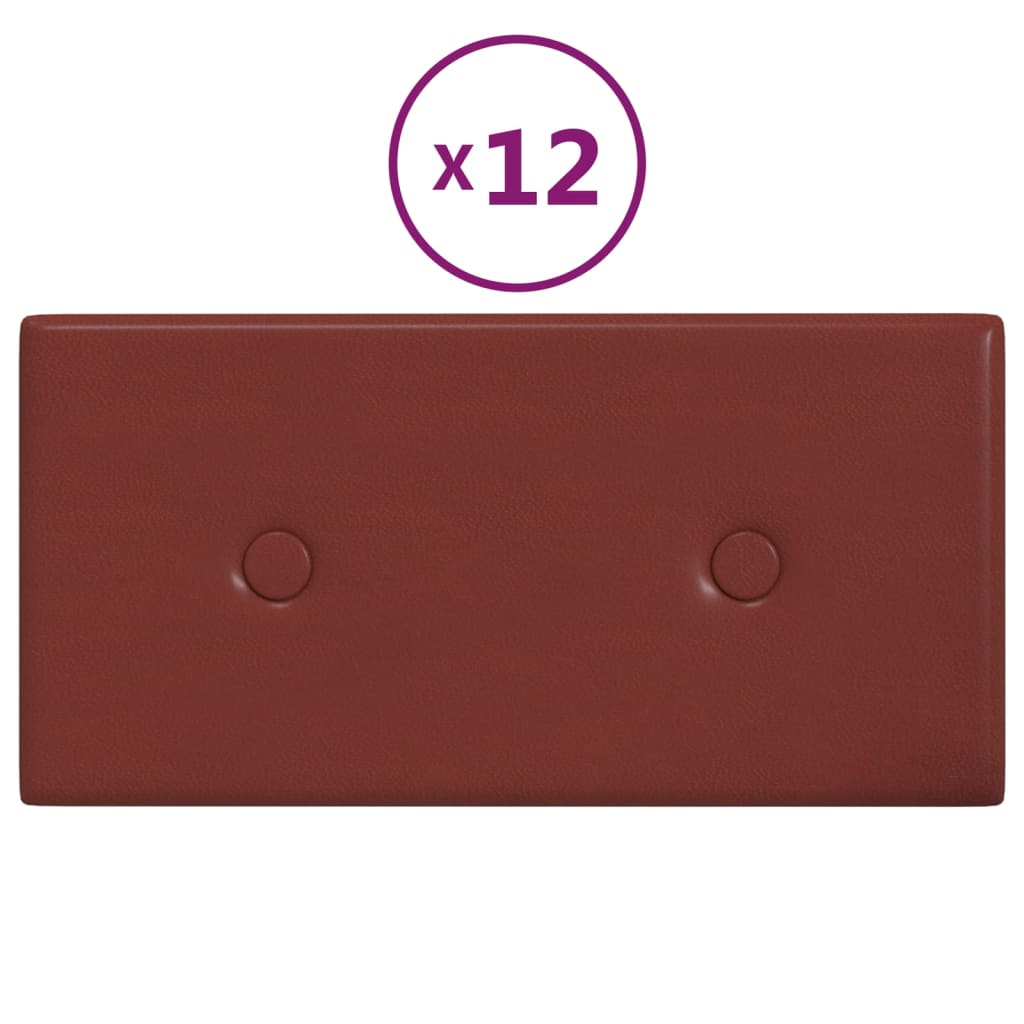 Panneaux muraux vidaxl 12 pcs 0,54 m² 30x15 cm Vin en cuir artificiel rouge