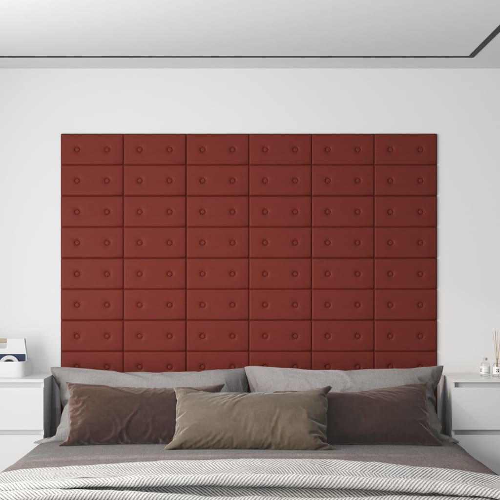 Panneaux muraux vidaxl 12 pcs 0,54 m² 30x15 cm Vin en cuir artificiel rouge