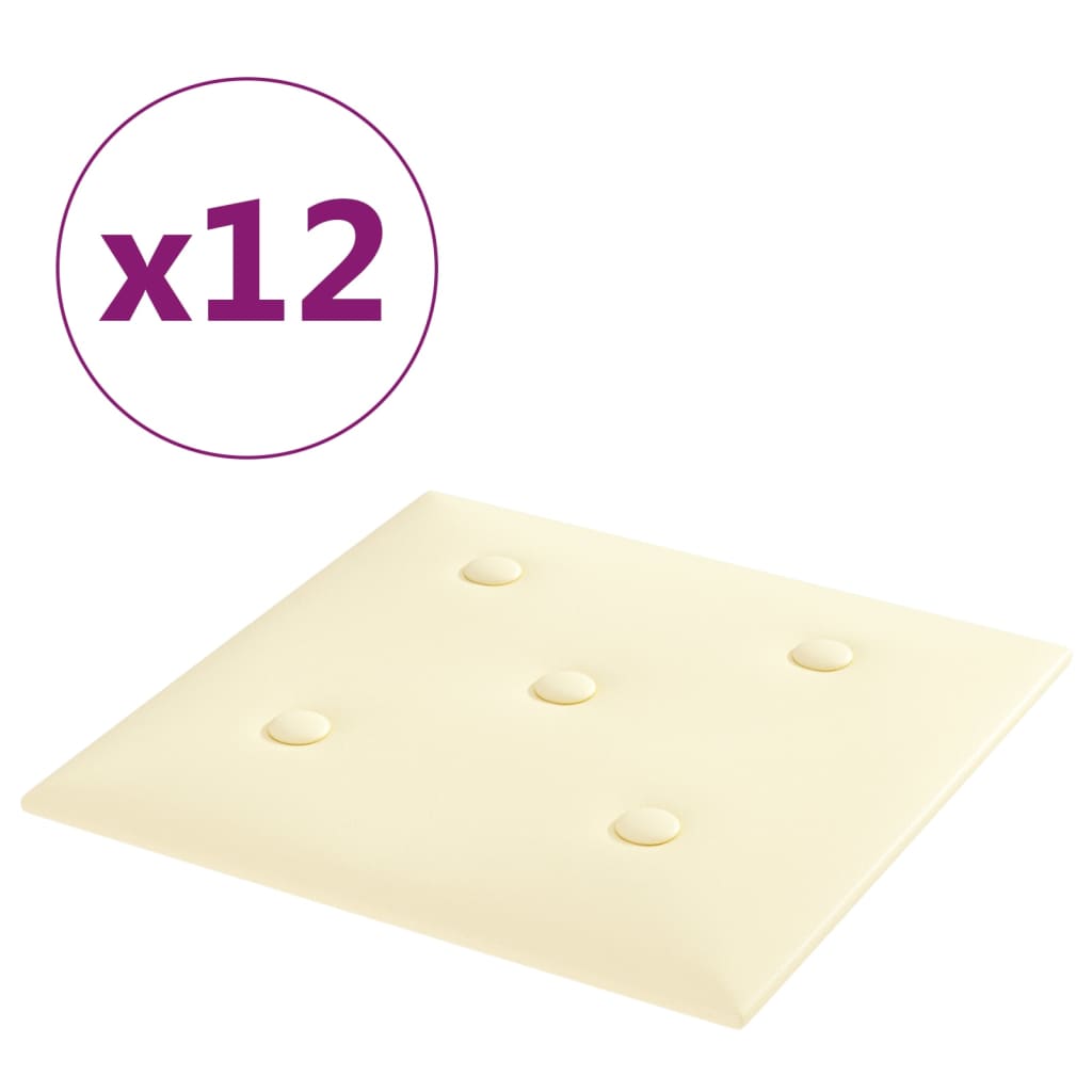 Panneaux muraux Vidaxl 12 ST 1,08 m² 30x30 cm Crème en cuir artificiel -Colored
