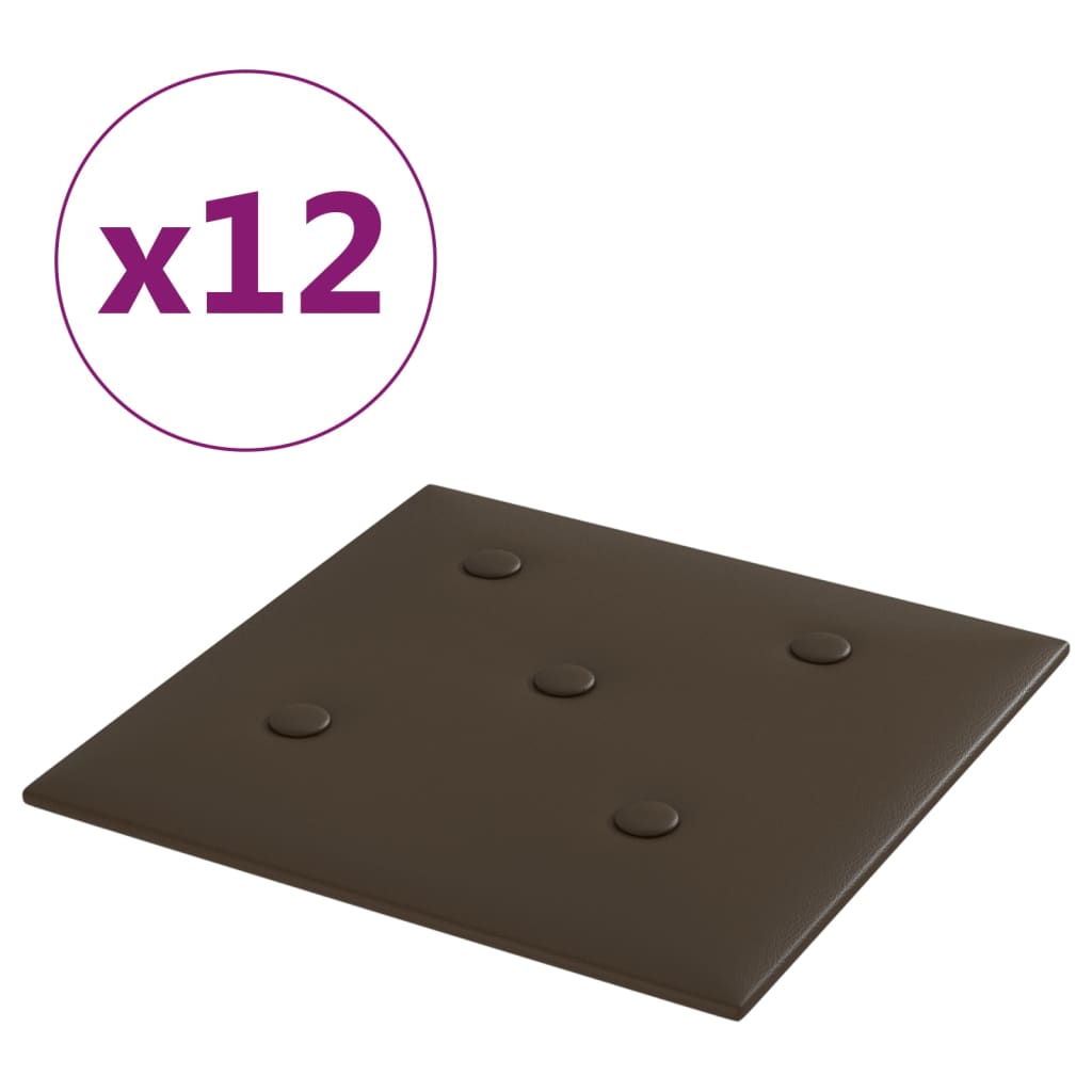 Panneaux muraux Vidaxl 12 st 1,08 m² 30x30 cm en cuir artificiel marron