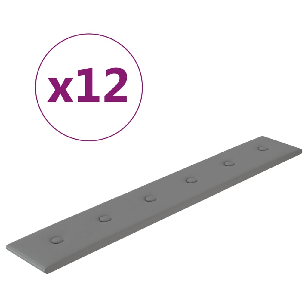Panneaux muraux Vidaxl 12 st 1,62 m² 90x15 cm en cuir artificiel gris