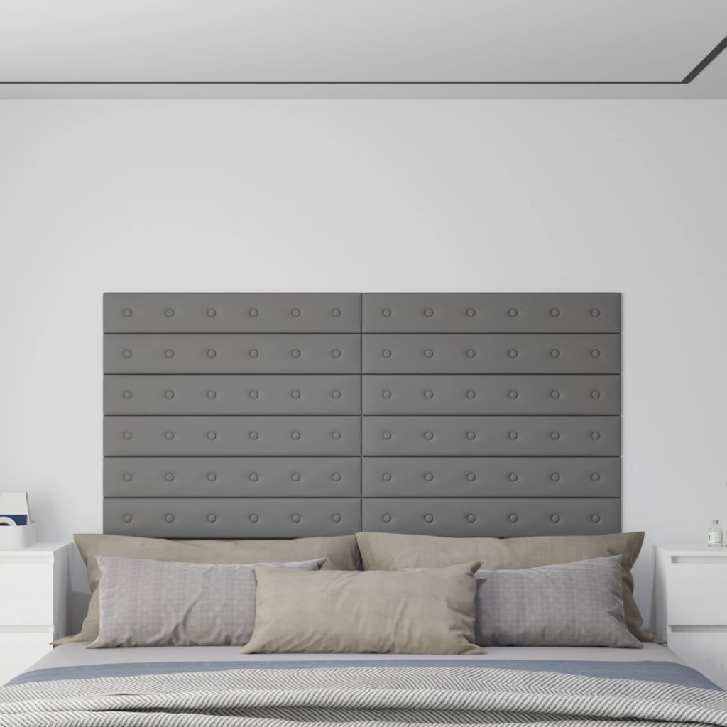 Panneaux muraux Vidaxl 12 st 1,62 m² 90x15 cm en cuir artificiel gris