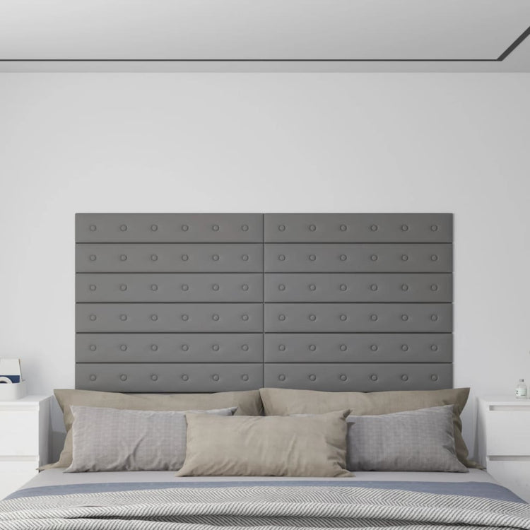 Panneaux muraux Vidaxl 12 st 1,62 m² 90x15 cm en cuir artificiel gris