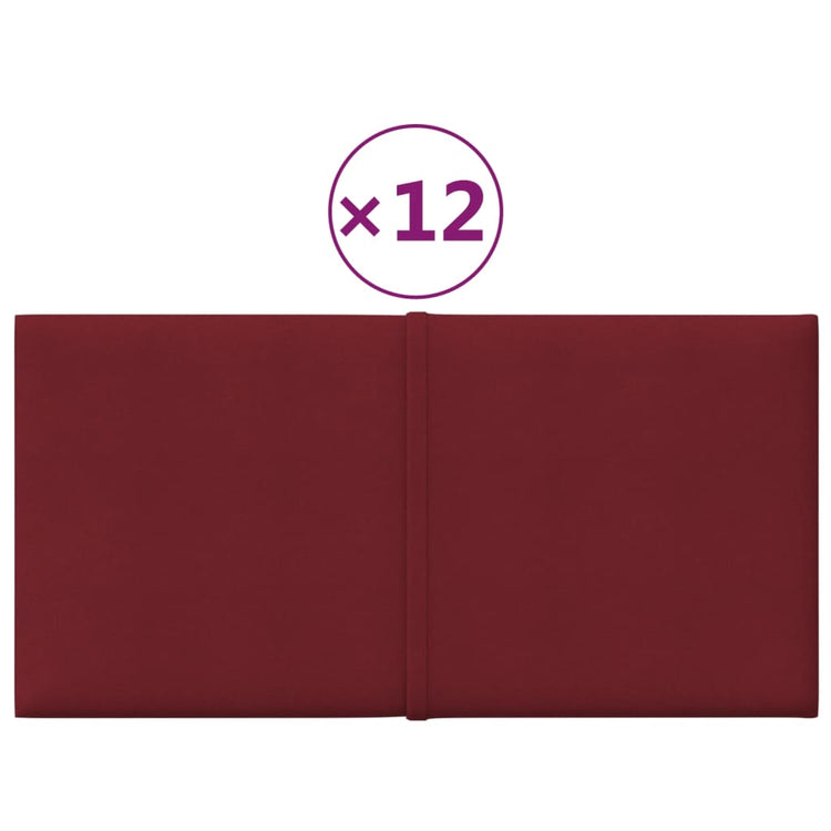 Panneaux muraux vidaxl 12 pcs 0,54 m² 30x15 cm Vin de tissu rouge
