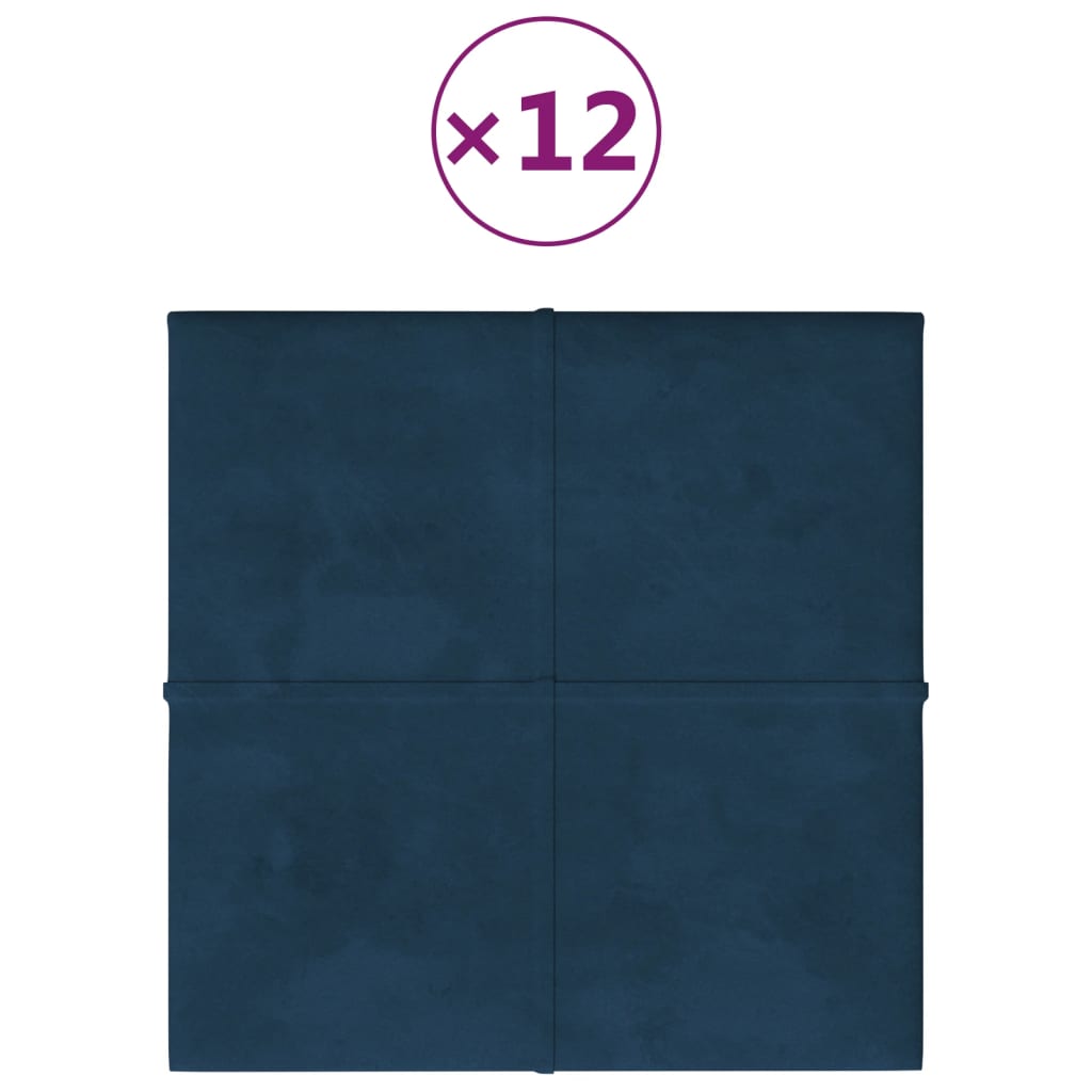 Panneaux muraux vidaxl 12 st 1,08 m² 30x30 cm en velours bleu