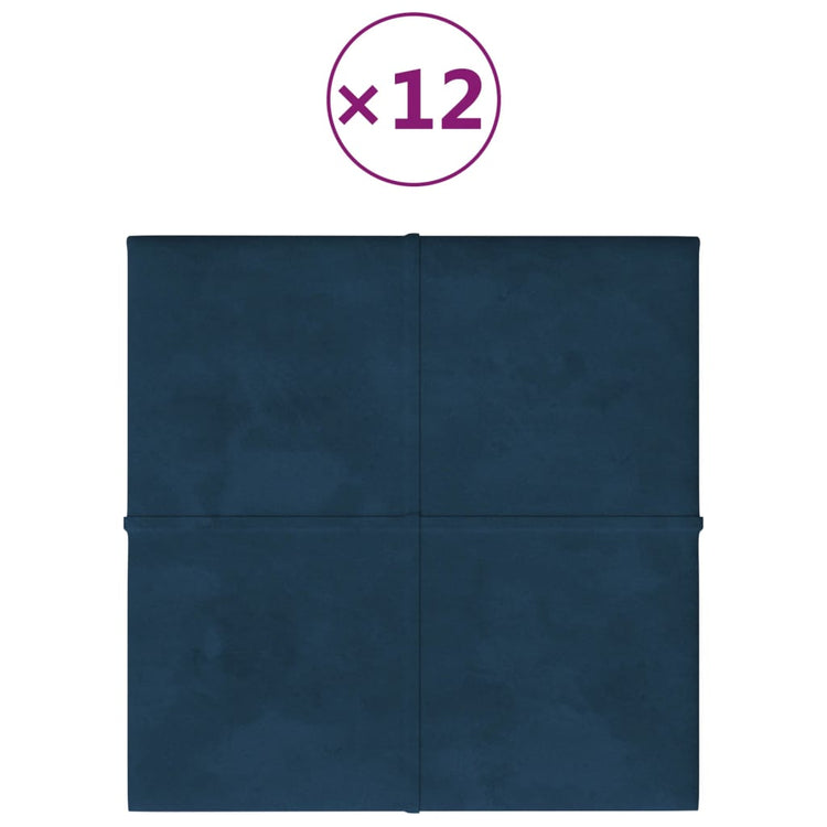 Panneaux muraux vidaxl 12 st 1,08 m² 30x30 cm en velours bleu