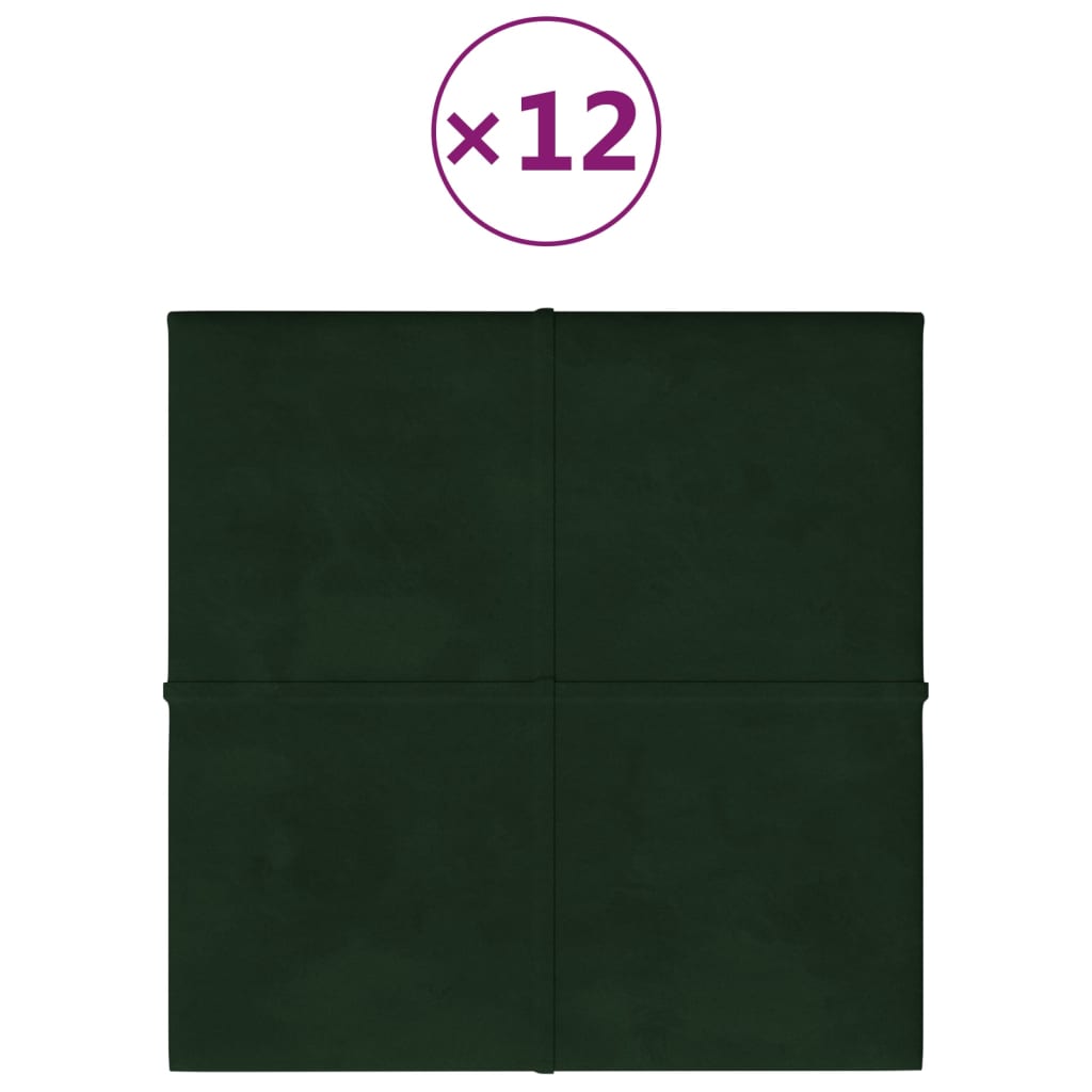 Panneaux muraux vidaxl 12 st 1,08 m² 30x30 cm Velvet vert foncé