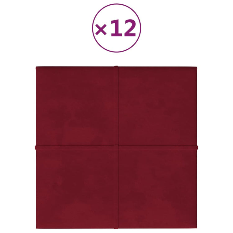 Panneaux muraux vidaxl 12 st 1,08 m² 30x30 cm Velvet Wine rouge