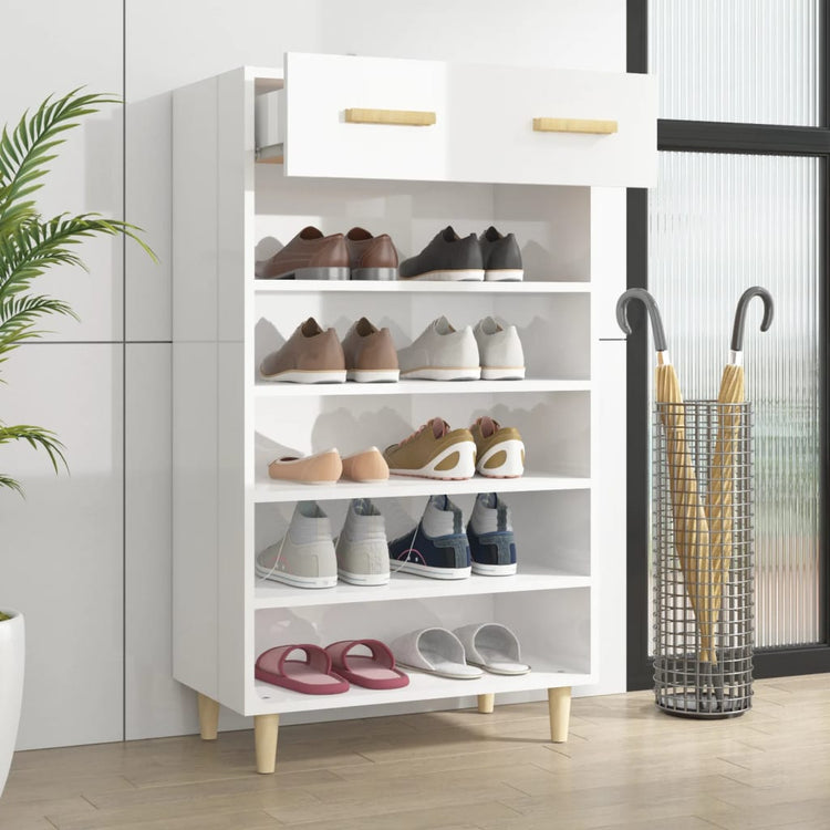 Armoire à chaussures vidaxl 60x35x105 cm bois transformé haut brillant blanc