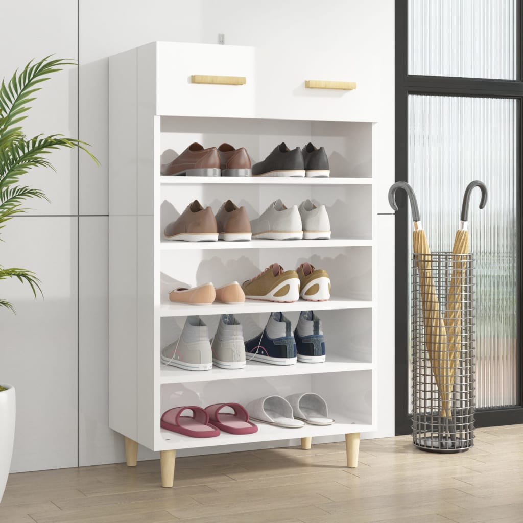 Armoire à chaussures vidaxl 60x35x105 cm bois transformé haut brillant blanc