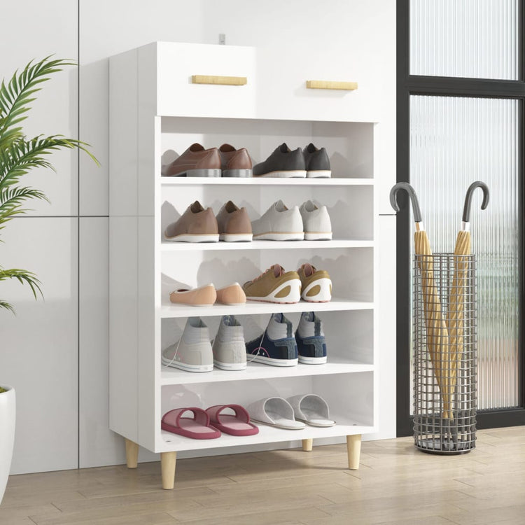Armoire à chaussures vidaxl 60x35x105 cm bois transformé haut brillant blanc