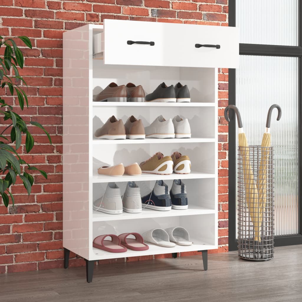 Armoire à chaussures vidaxl 60x35x105 cm bois transformé haut brillant blanc