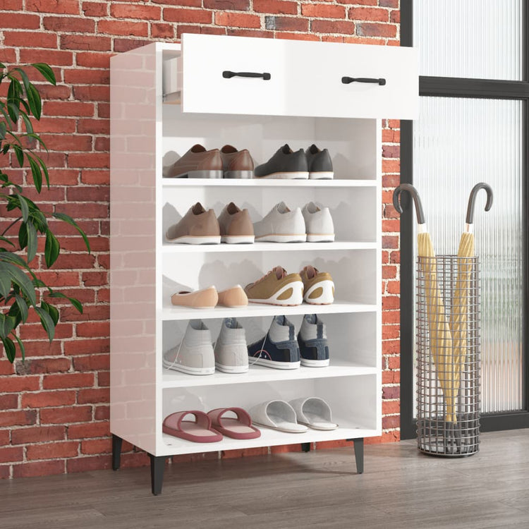 Armoire à chaussures vidaxl 60x35x105 cm bois transformé haut brillant blanc