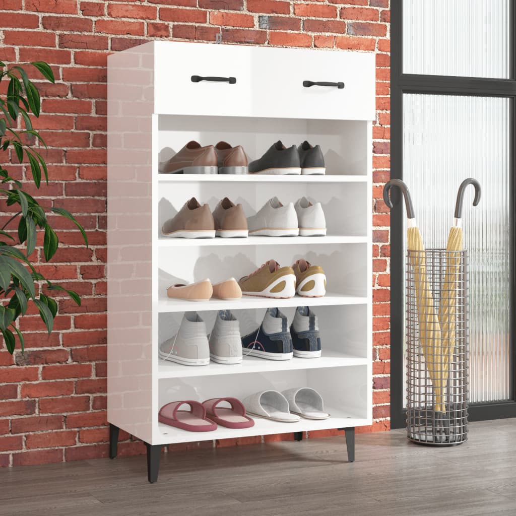 Armoire à chaussures vidaxl 60x35x105 cm bois transformé haut brillant blanc