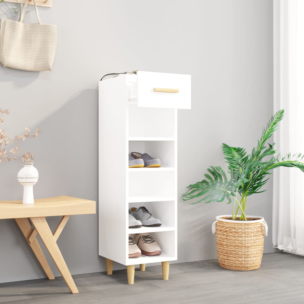 Armoire à chaussures vidaxl 30x35x105 cm bois transformé haut brillant blanc