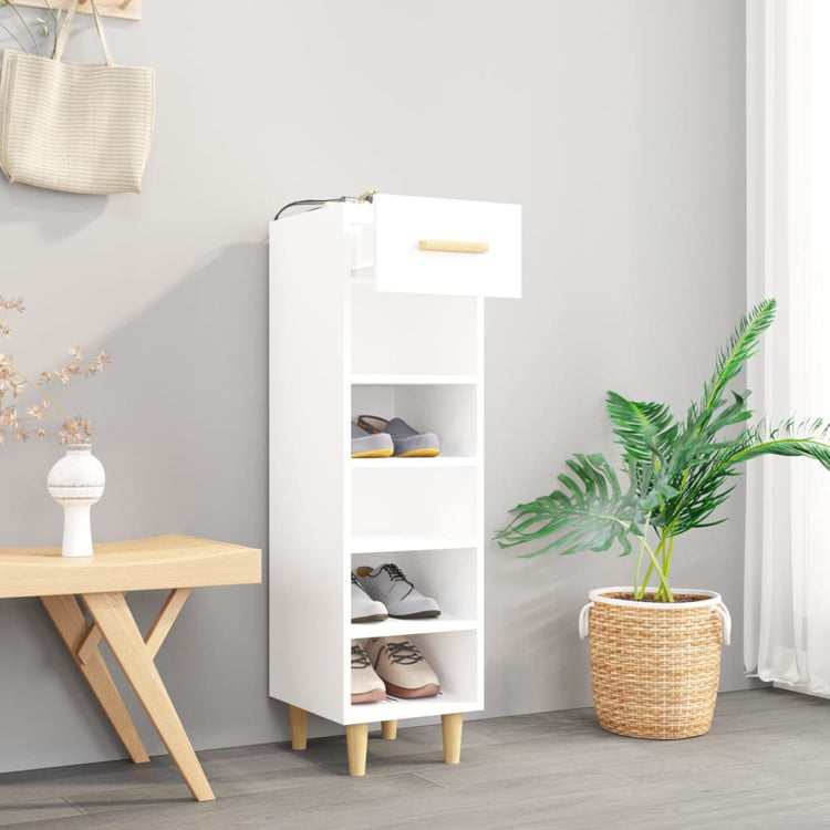 Armoire à chaussures vidaxl 30x35x105 cm bois transformé haut brillant blanc
