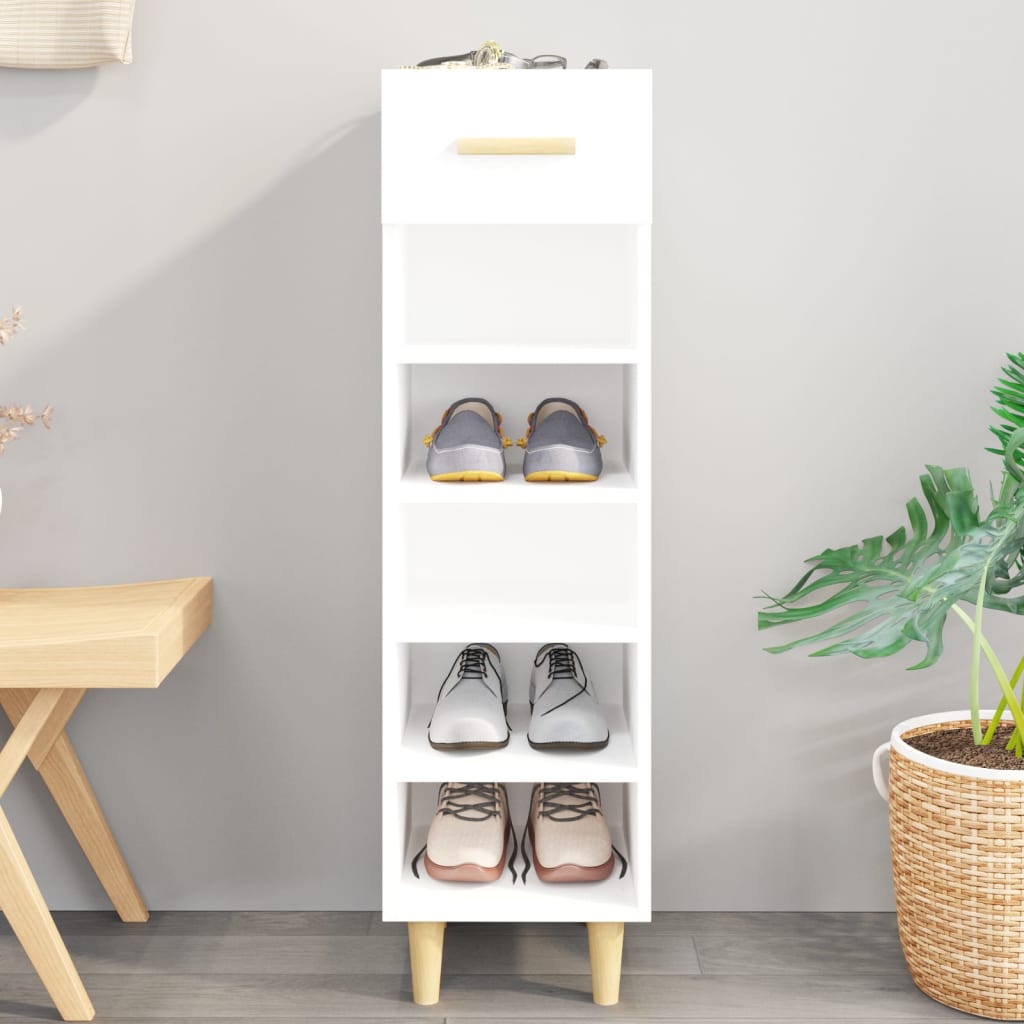 Armoire à chaussures vidaxl 30x35x105 cm bois transformé haut brillant blanc