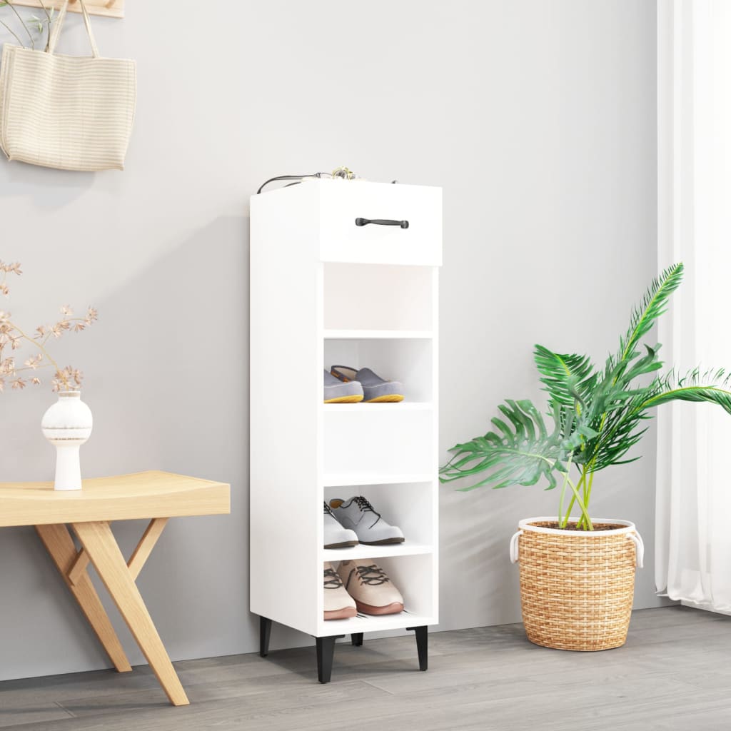 Armoire à chaussures vidaxl 30x35x105 cm bois transformé haut brillant blanc