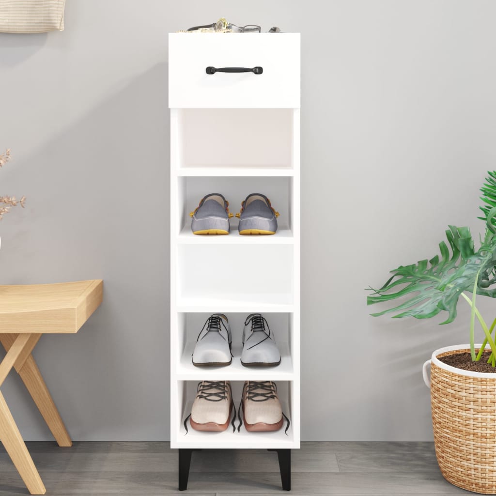 Armoire à chaussures vidaxl 30x35x105 cm bois transformé haut brillant blanc
