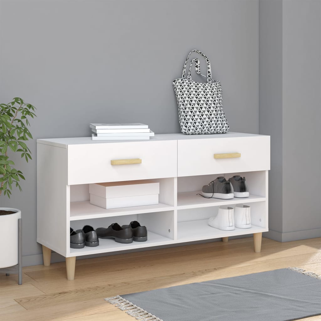 Armoire à chaussures vidaxl 102x35x55 cm en bois transformé blanc