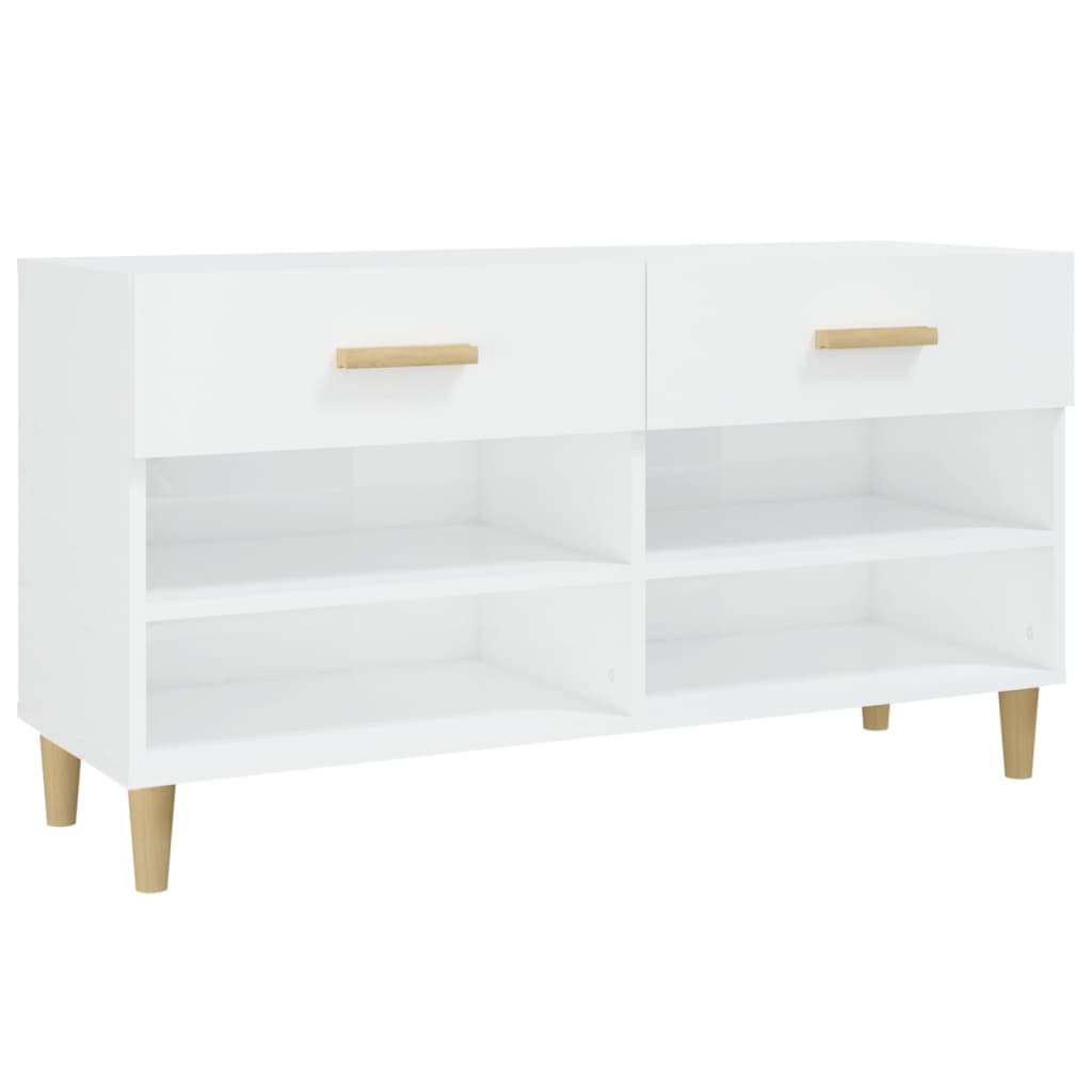 Armoire à chaussures vidaxl 102x35x55 cm en bois de bois haut brillant blanc
