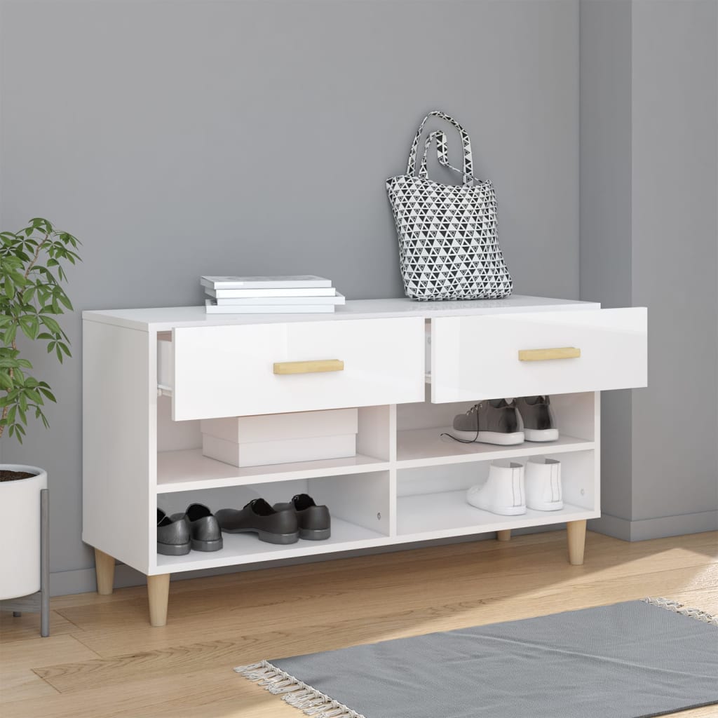 Armoire à chaussures vidaxl 102x35x55 cm en bois de bois haut brillant blanc