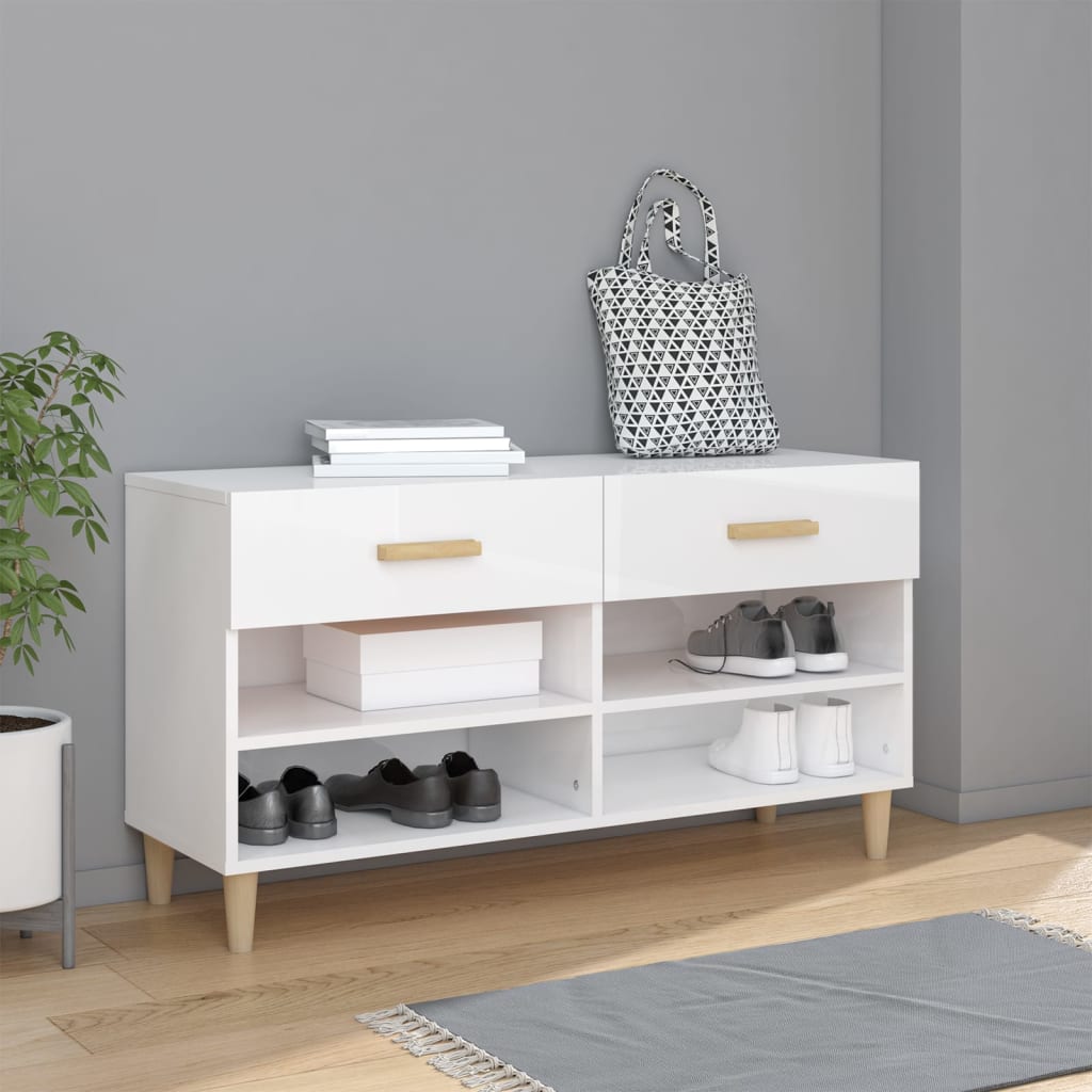 Armoire à chaussures vidaxl 102x35x55 cm en bois de bois haut brillant blanc