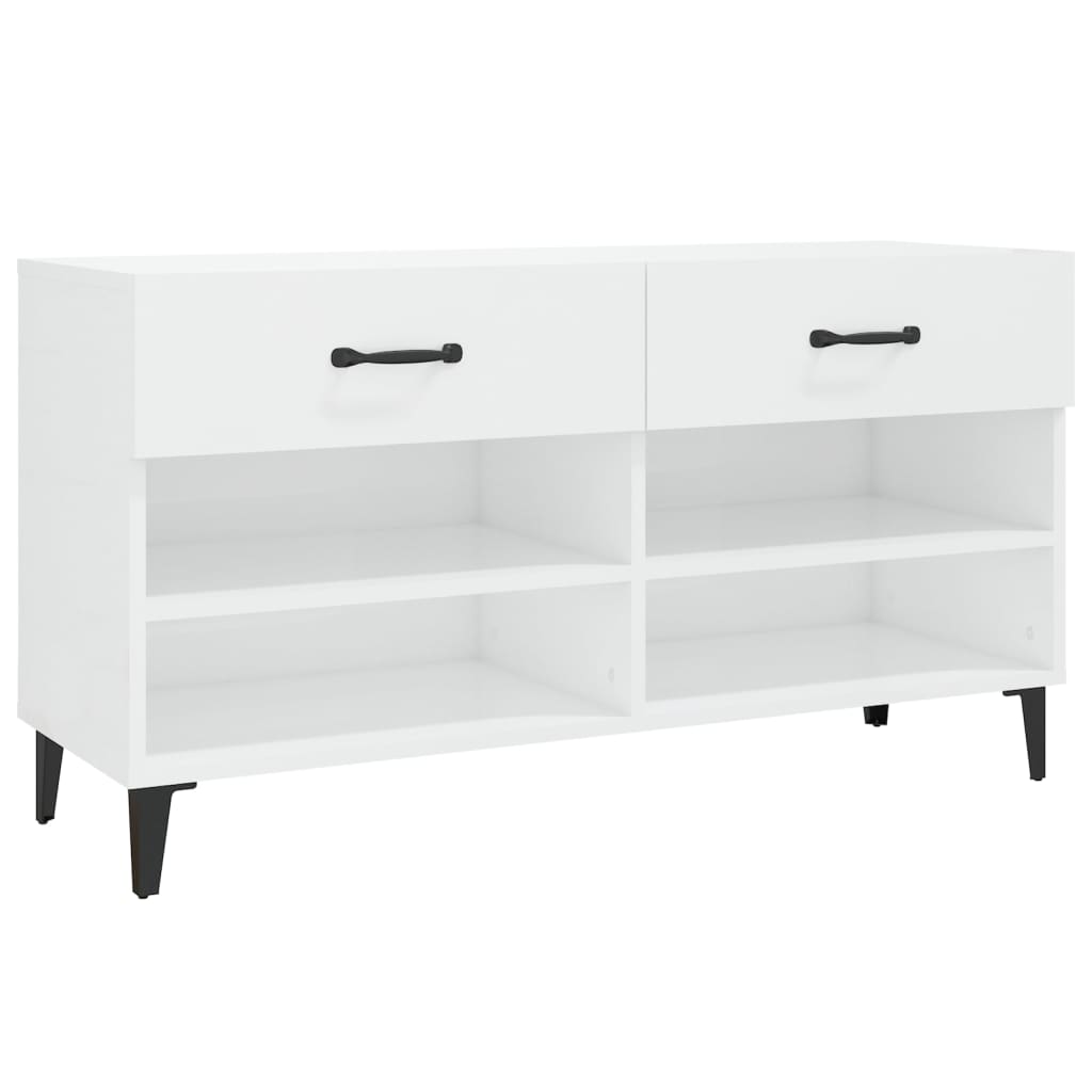 Armoire à chaussures vidaxl 102x35x55 cm en bois de bois haut brillant blanc