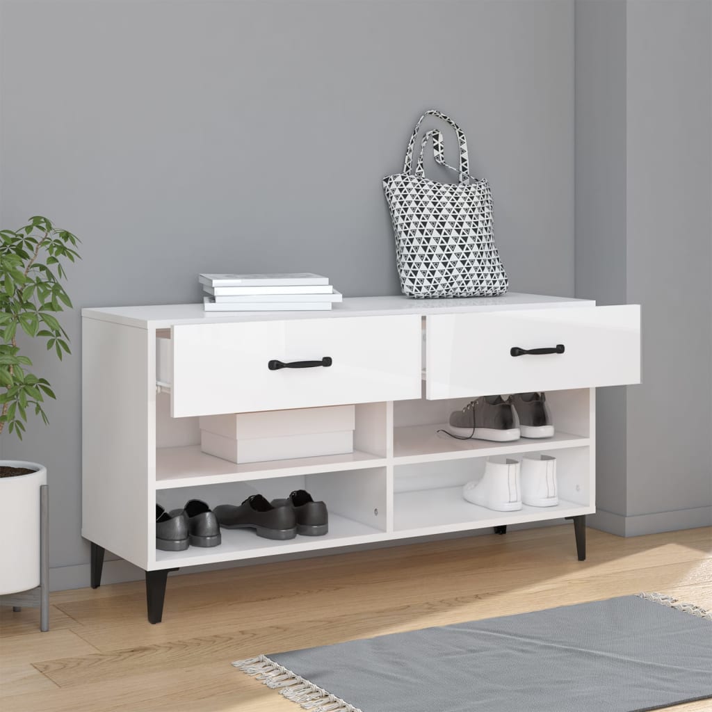 Armoire à chaussures vidaxl 102x35x55 cm en bois de bois haut brillant blanc