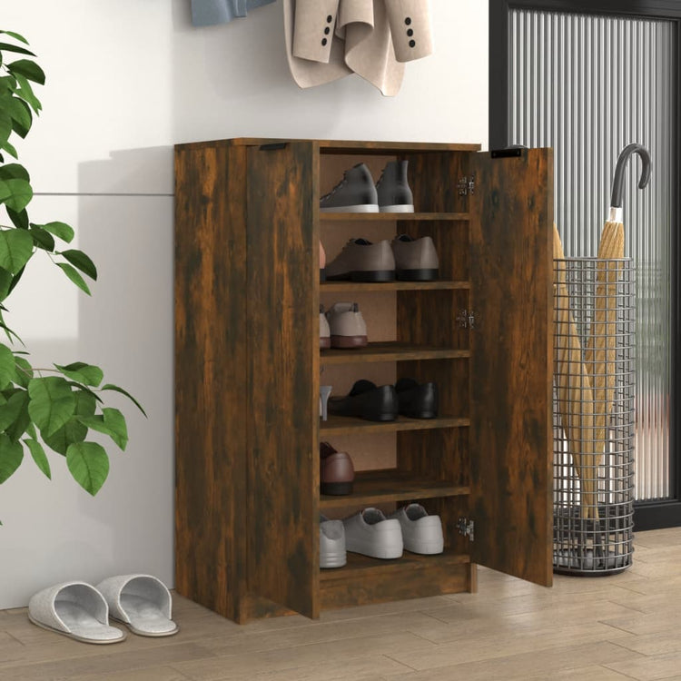 Armoire à chaussures Vidaxl 59x35x100 cm en bois de bois de chêne fumé coloré