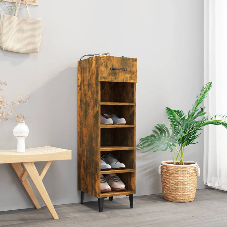 Armoire à chaussures Vidaxl 30x35x105 cm en bois de bois de chêne fumé coloré