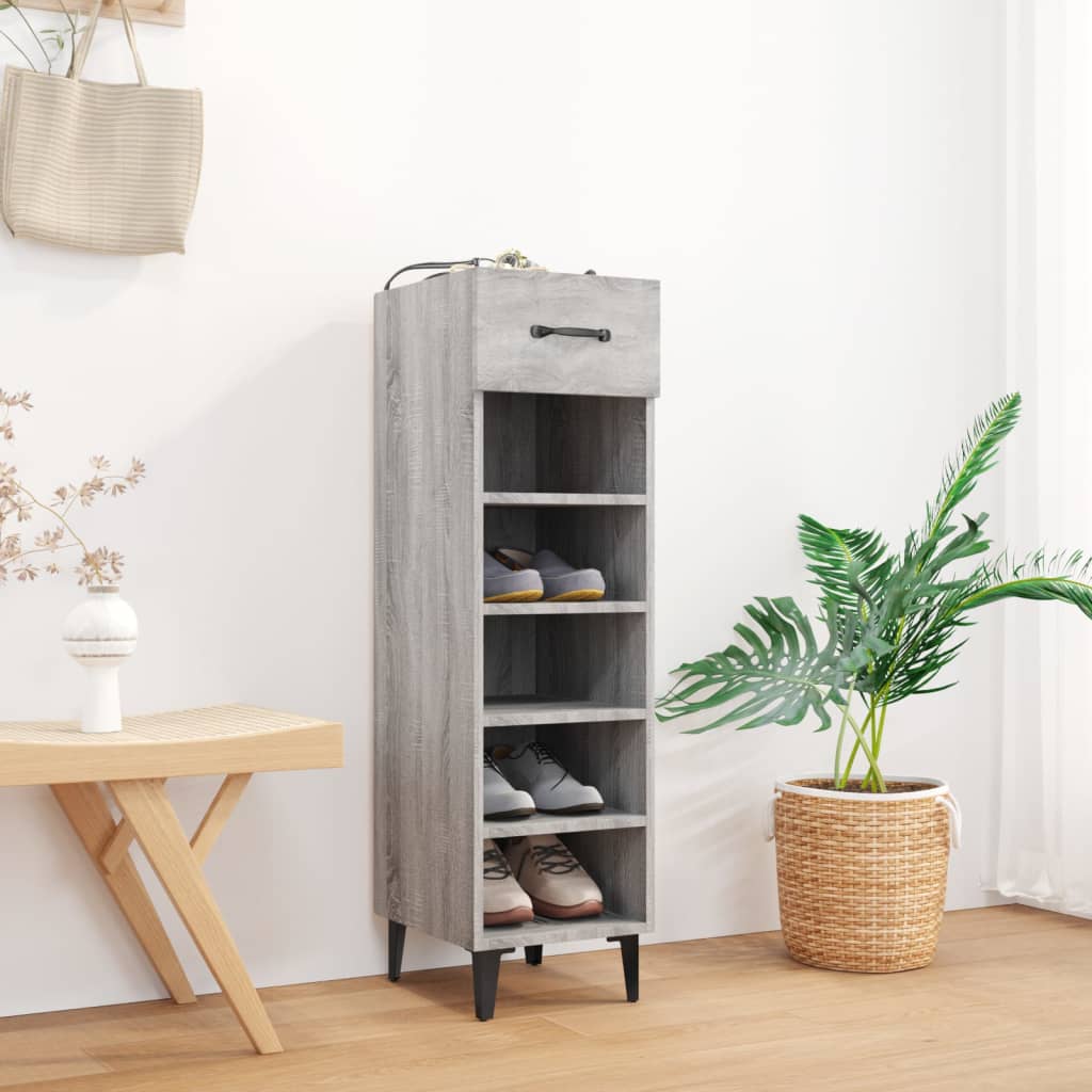 Armoire à chaussures vidaxl 30x35x105 cm en bois de bois de chêne de chêne gris sonoma