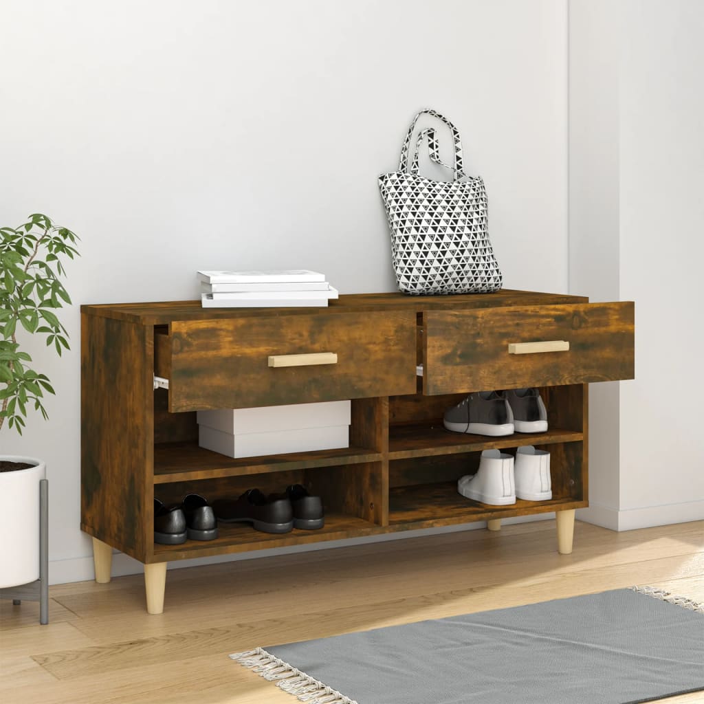 Armoire à chaussures Vidaxl 102x35x55 cm en bois de bois de chêne fumé coloré