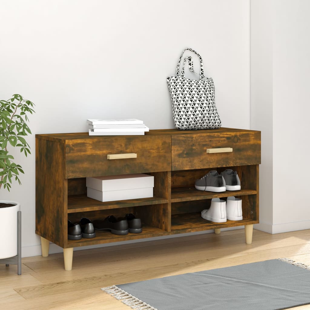 Armoire à chaussures Vidaxl 102x35x55 cm en bois de bois de chêne fumé coloré