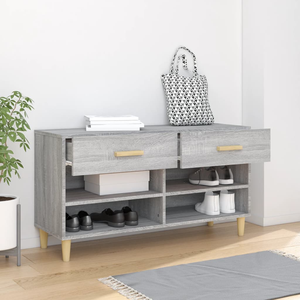 Armoire à chaussures Vidaxl 102x35x55 cm en bois de bois de chêne Gris sonoma