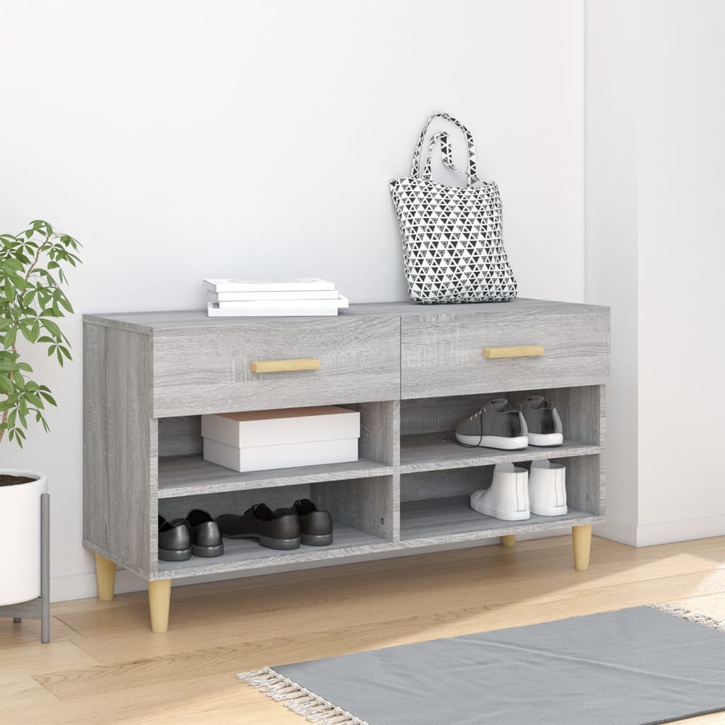 Armoire à chaussures Vidaxl 102x35x55 cm en bois de bois de chêne Gris sonoma
