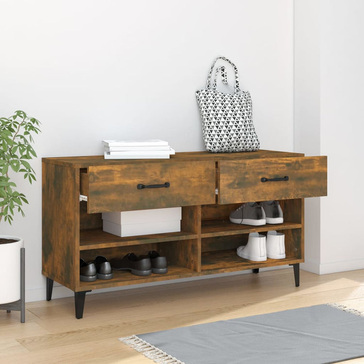Armoire à chaussures Vidaxl 102x35x55 cm en bois de bois de chêne fumé coloré