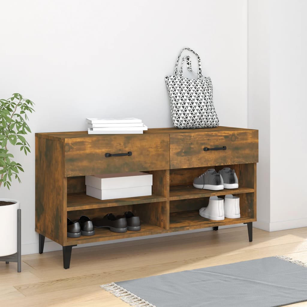 Armoire à chaussures Vidaxl 102x35x55 cm en bois de bois de chêne fumé coloré