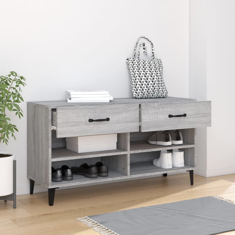 Armoire à chaussures Vidaxl 102x35x55 cm en bois de bois de chêne Gris sonoma
