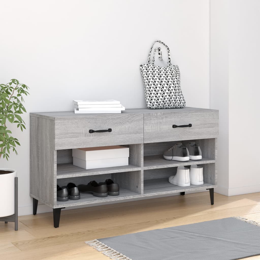Armoire à chaussures Vidaxl 102x35x55 cm en bois de bois de chêne Gris sonoma