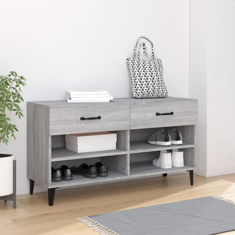 Armoire à chaussures Vidaxl 102x35x55 cm en bois de bois de chêne Gris sonoma